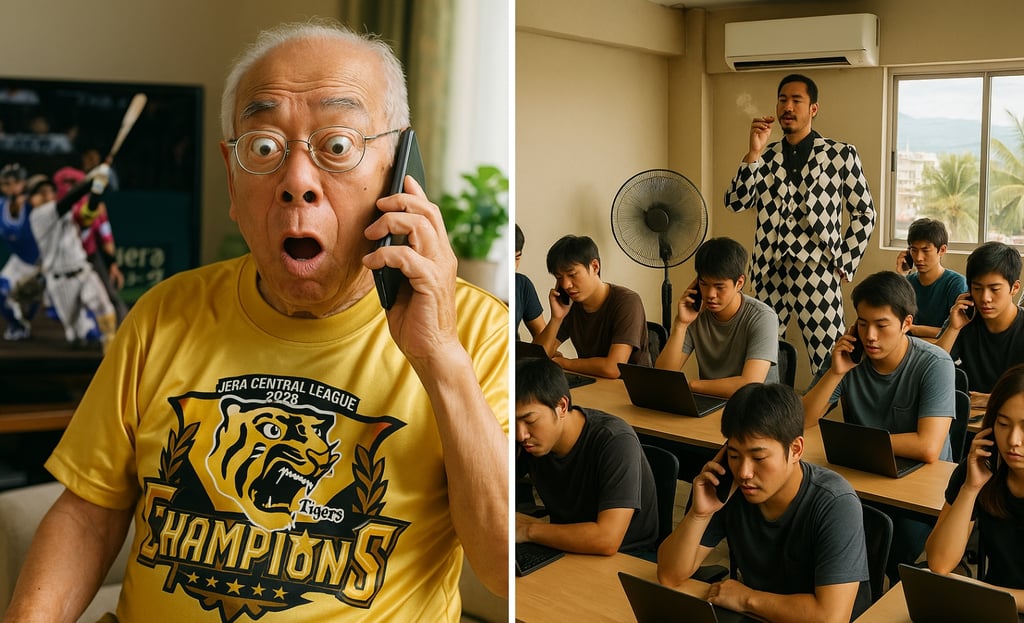 特殊詐欺の電話を受ける男性と電話をかける複数の若者たちのイメージ画像｜堺市のニュースならサカイタイムズ