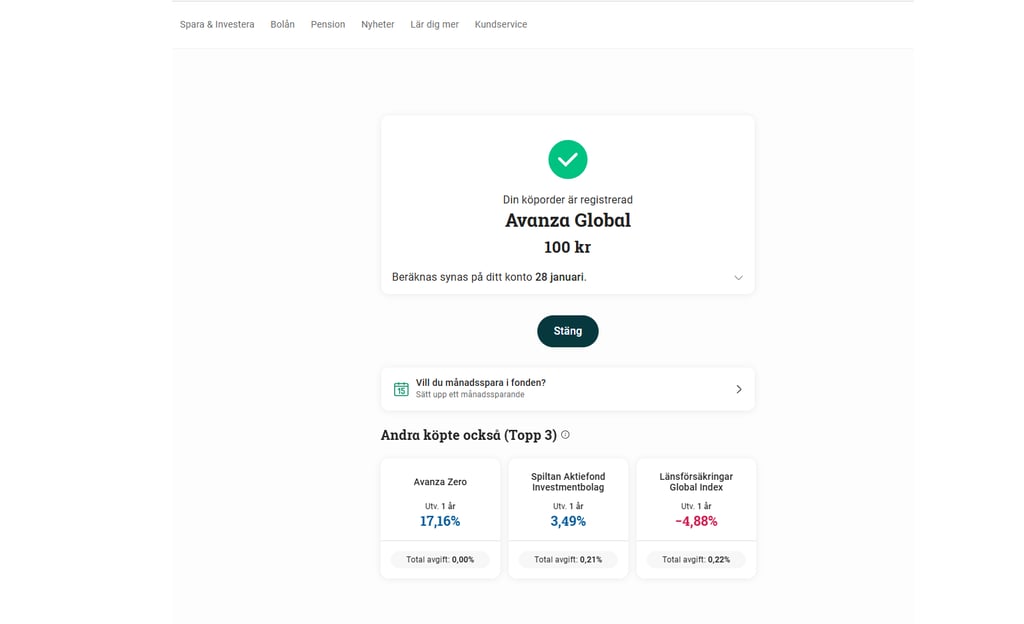 Avanza global hur din köporder ser ut nÀr den Àr registerad