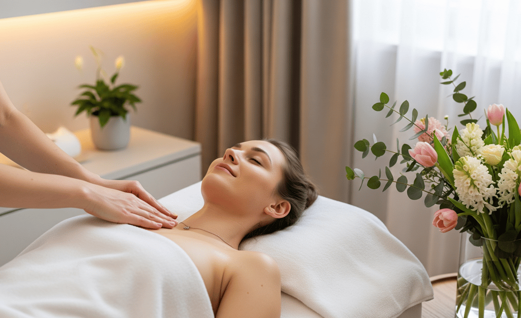Mulher recebendo massagem detox de drenagem linfática em spa de luxo em Bauru.