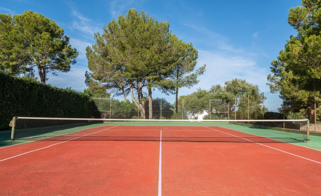 a tennis court with a net 