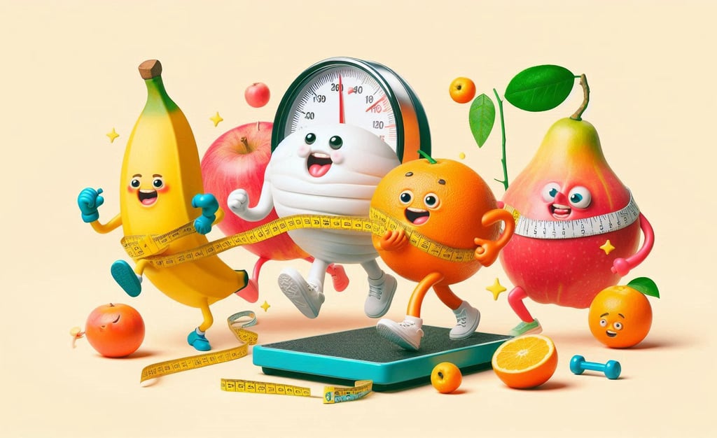 des personnages en forme de légumes font de l'exercice physique pour perdre du poids