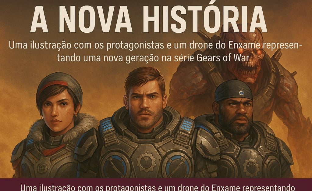 Kait, JD, Del e drone do Enxame em Gears of War nova geração.