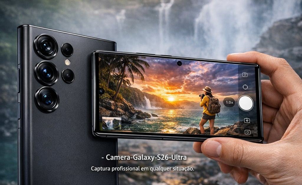 A câmera do smartphone Samsung Galaxy S26 Ultra captura uma foto de paisagem tropical