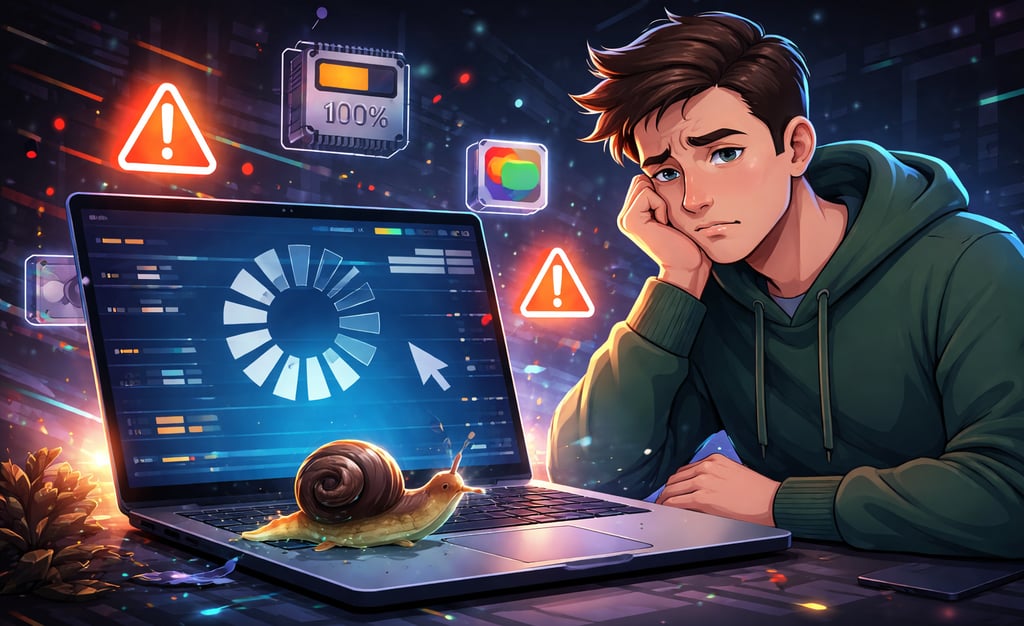 jovem com o notebook lento