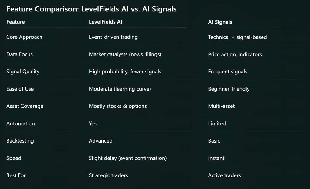 Feature Comparison: LevelFields AI vs. AI Signals