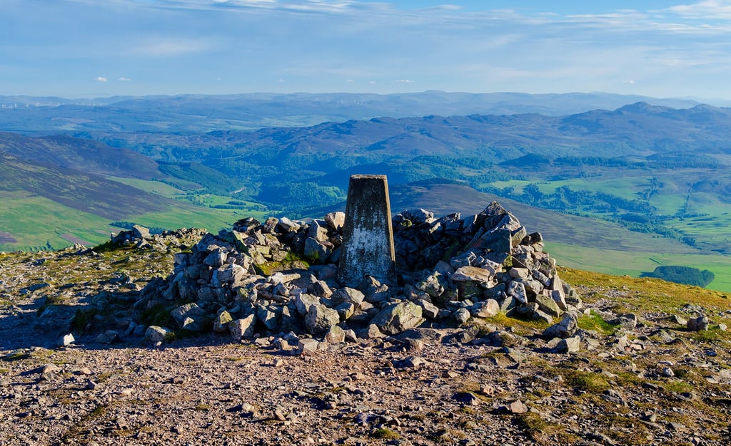Trig point at summit of Carn Liath Cairngorms National Park Scottish Highlands Scotland UK