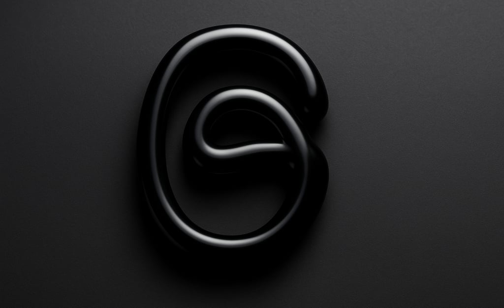 Logo tridimensional do Threads em preto brilhante, com formato arredondado, sobre um fundo escuro te