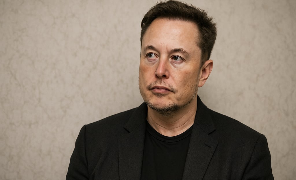 Elon Musk sentado em frente a um computador com a rede social X (antigo Twitter) aberta na tela, exi