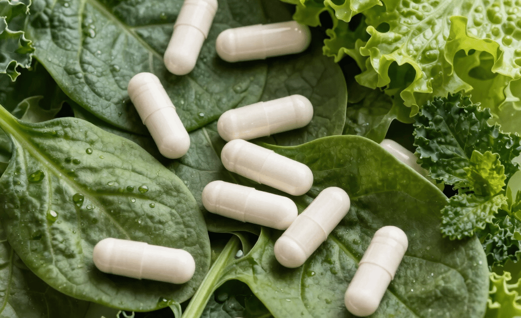 a man holding a jar of vitamin supplement