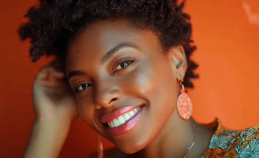 beautiful black woman wearing her natural hair. she is smiling at the camera