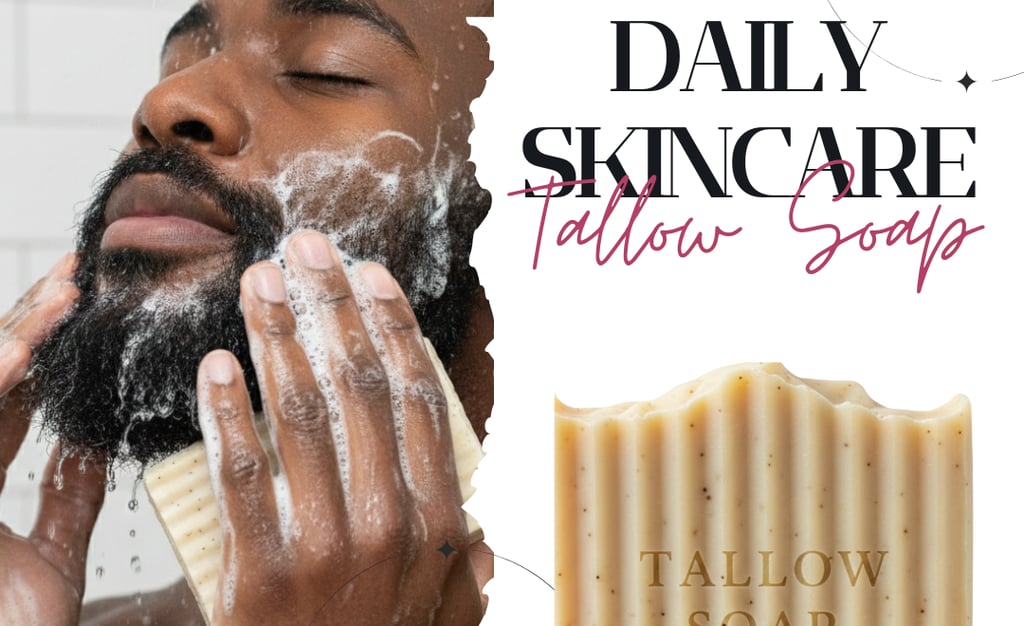 man washing his face with tallow soap 