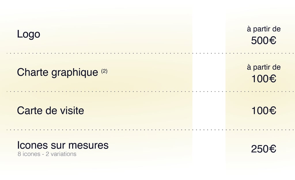 Planches de services - Tarifs service seul