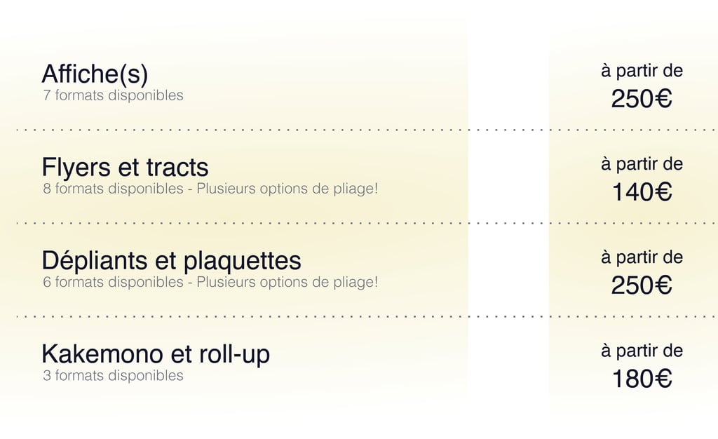 Planches de services - Tarifs service seul
