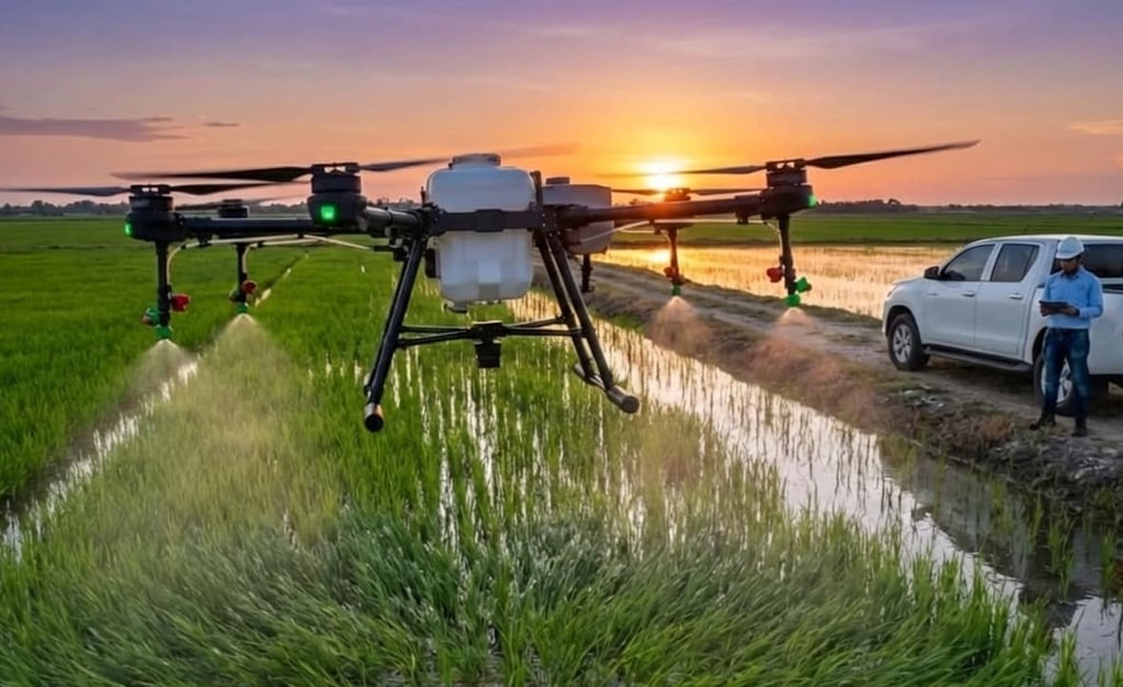 Fumigación agrícola con drones en campo - DYZ Ingeniería