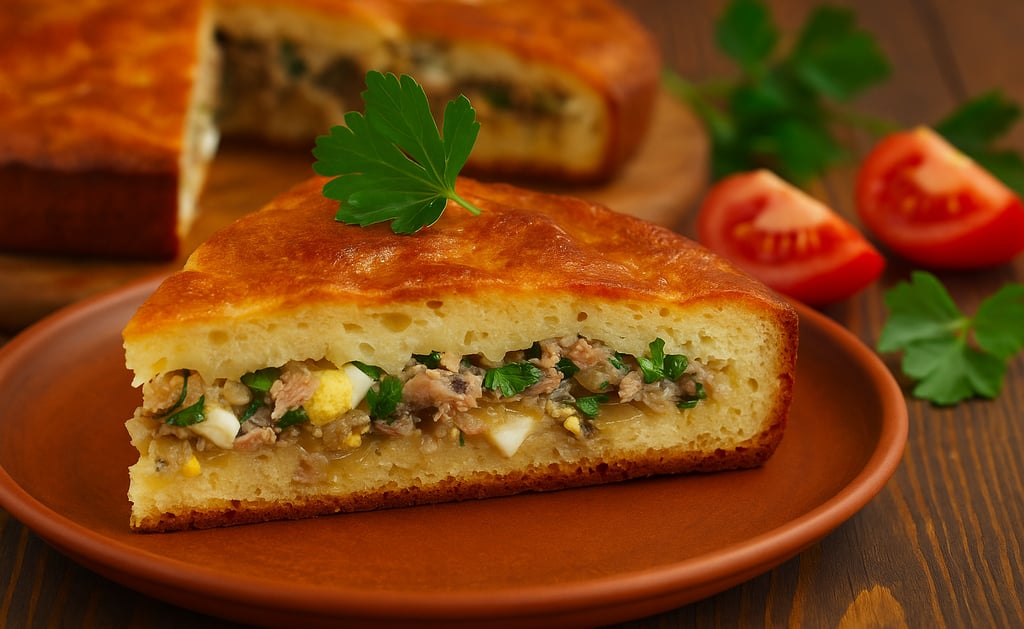 delicious piece of pie with tuna and eggs
