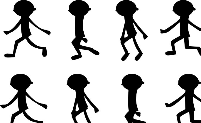 a person walking on a white background