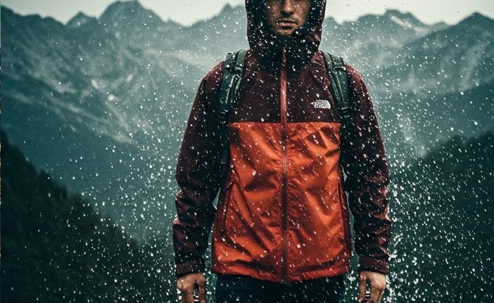 traveler wearing waterproof lightweight packable adventure outdoor jacket