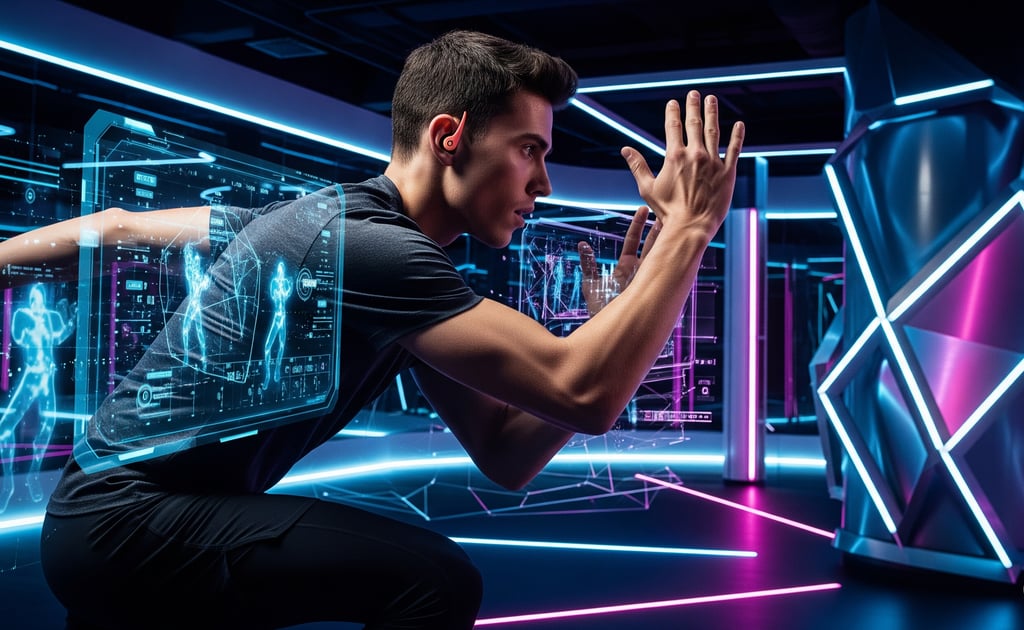 um homem de camisa preta e uma luz azul neon