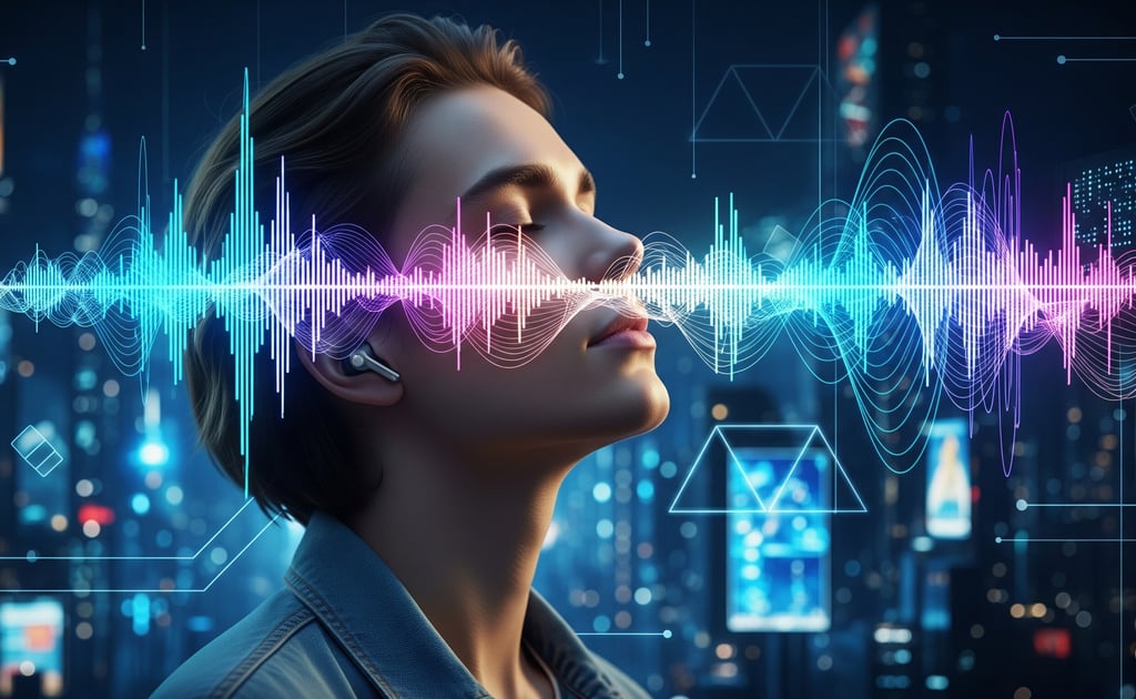 uma mulher com fones de ouvido em uma rua da cidade