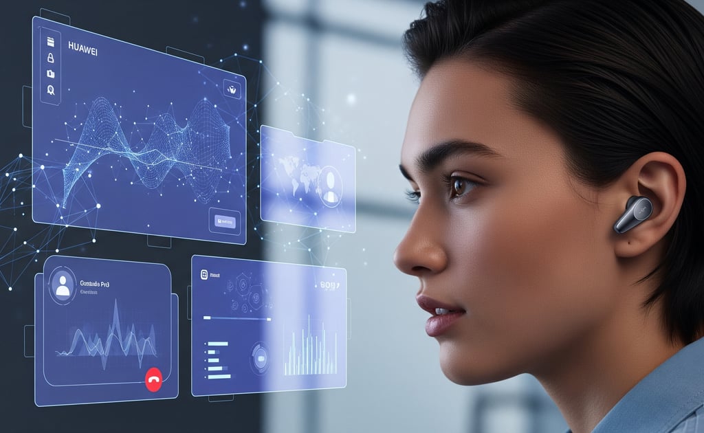 uma mulher com fones de ouvido e um headset