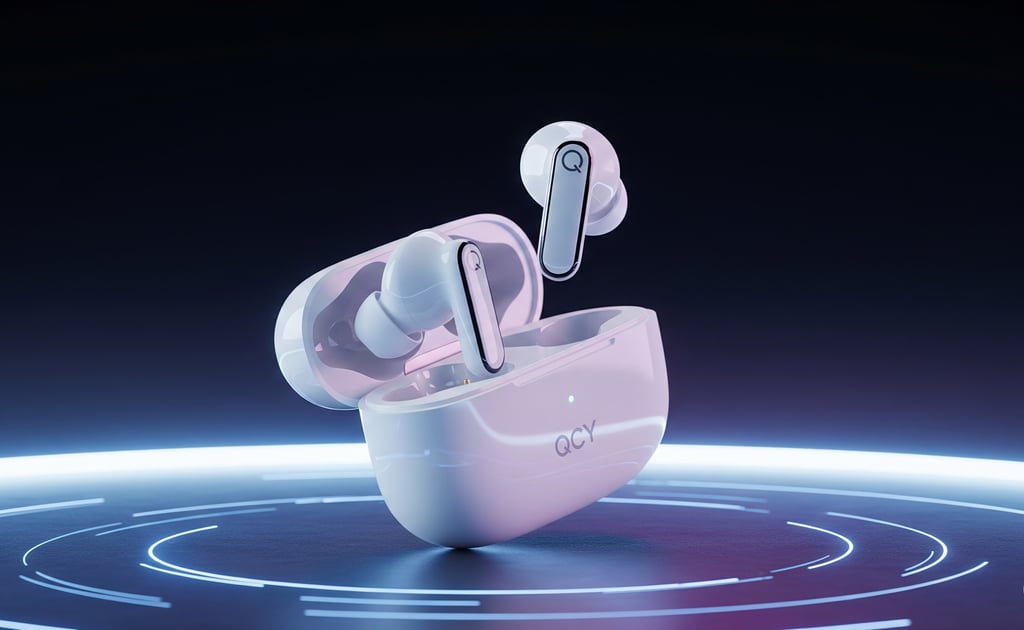 um par de fones de ouvido com um fone de ouvido branco 