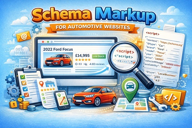 Schema markup for automotive websites example showing vehicle structured data and Google rich result