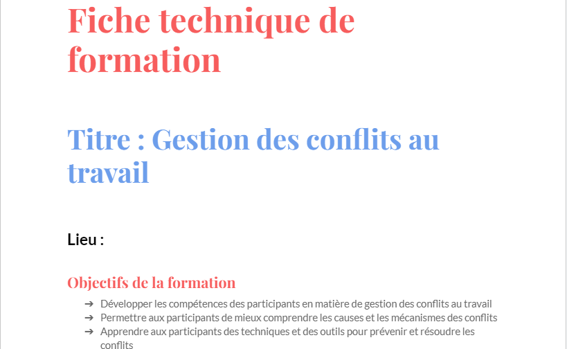modèle de fiche technique de formation word