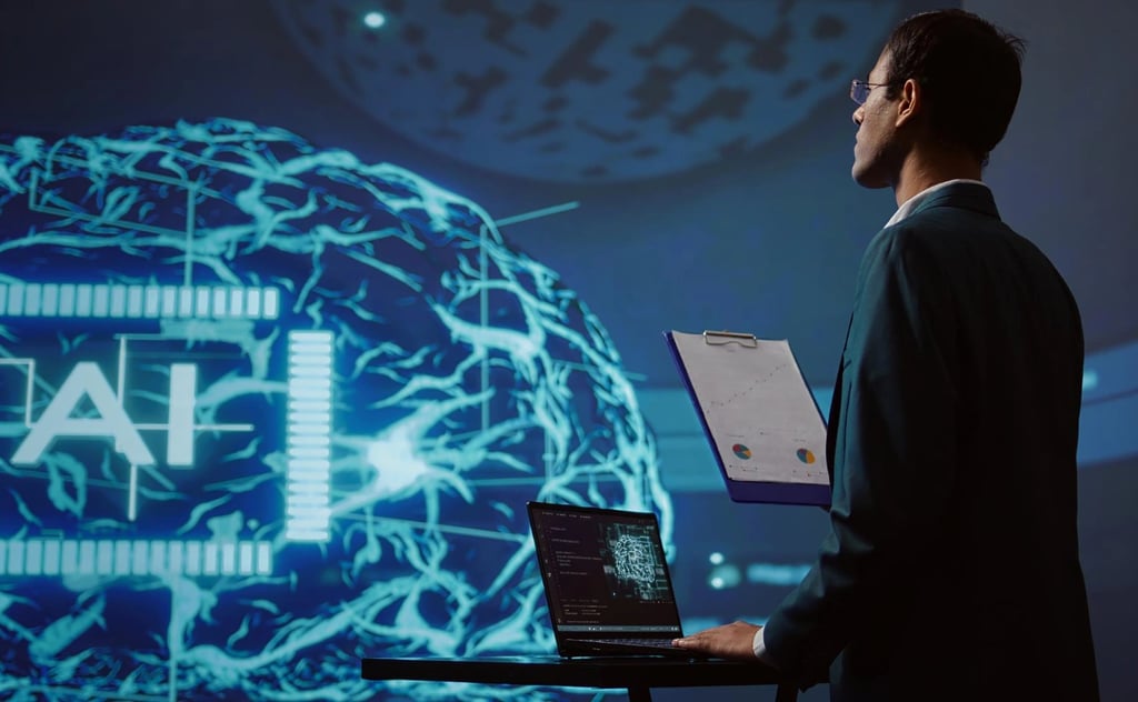 AI Business Process Optimization Solutions as Startup employee looking over business charts using AI