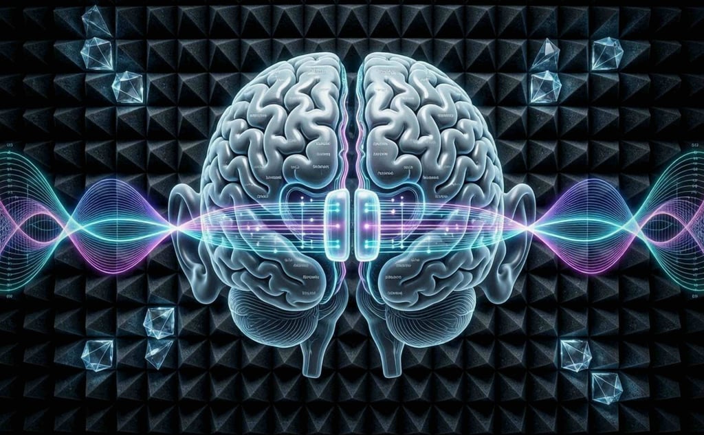 An advanced neurological schematic diagram mapping a human brain split down the center axis.