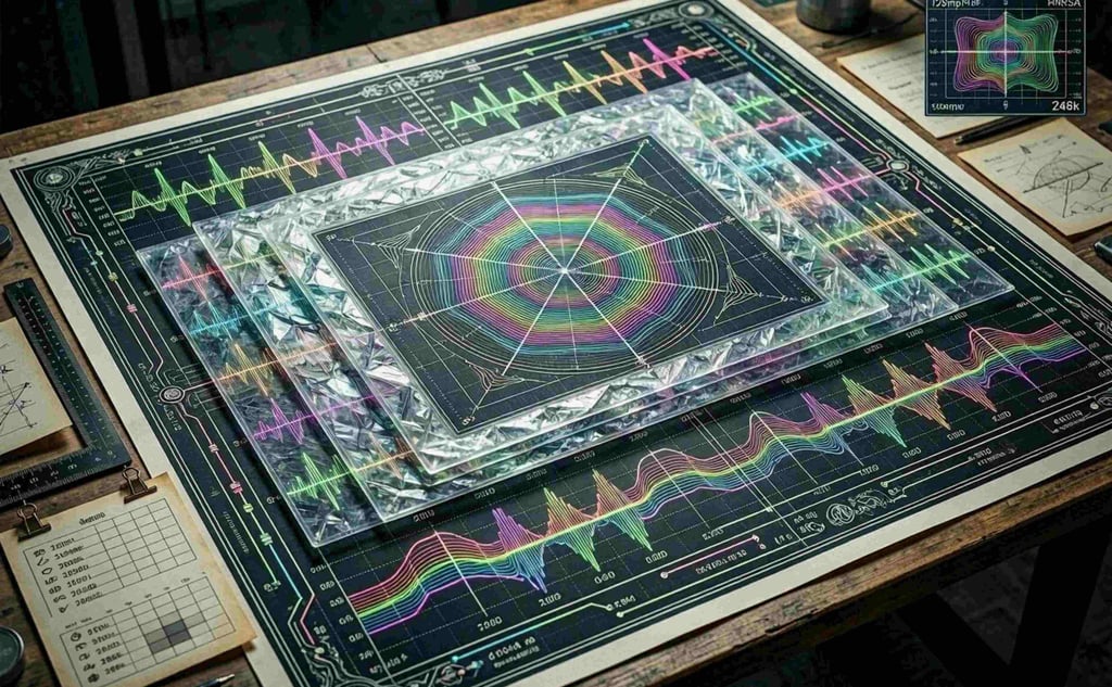 An advanced engineering blueprint detailing architectural acoustic wave patterns and signal routing.