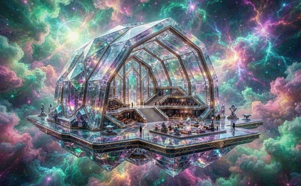 High-fidelity architectural visualization of a neuro-acoustic soundscape and dreamy music paradise.