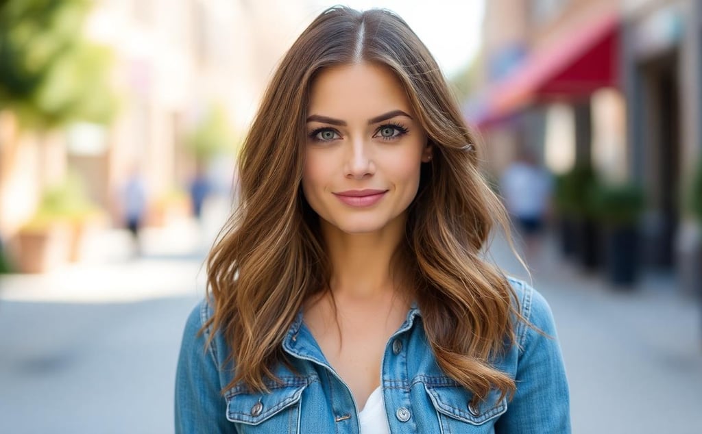 a woman with a blue jean jacket and white shirt