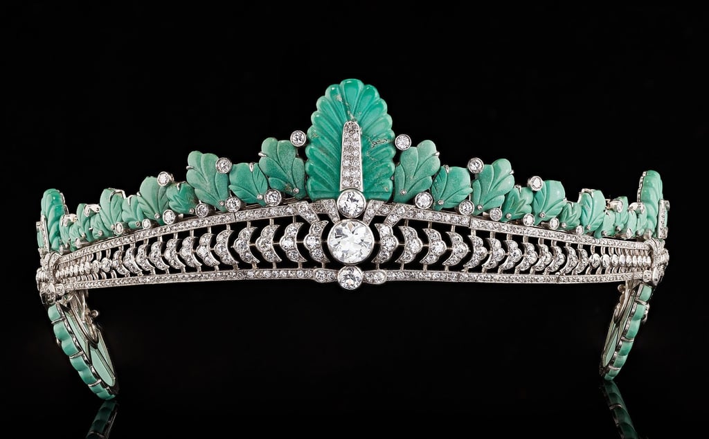 Front view of the Cartier turquoise and diamond tiara owned by Nancy Astor.