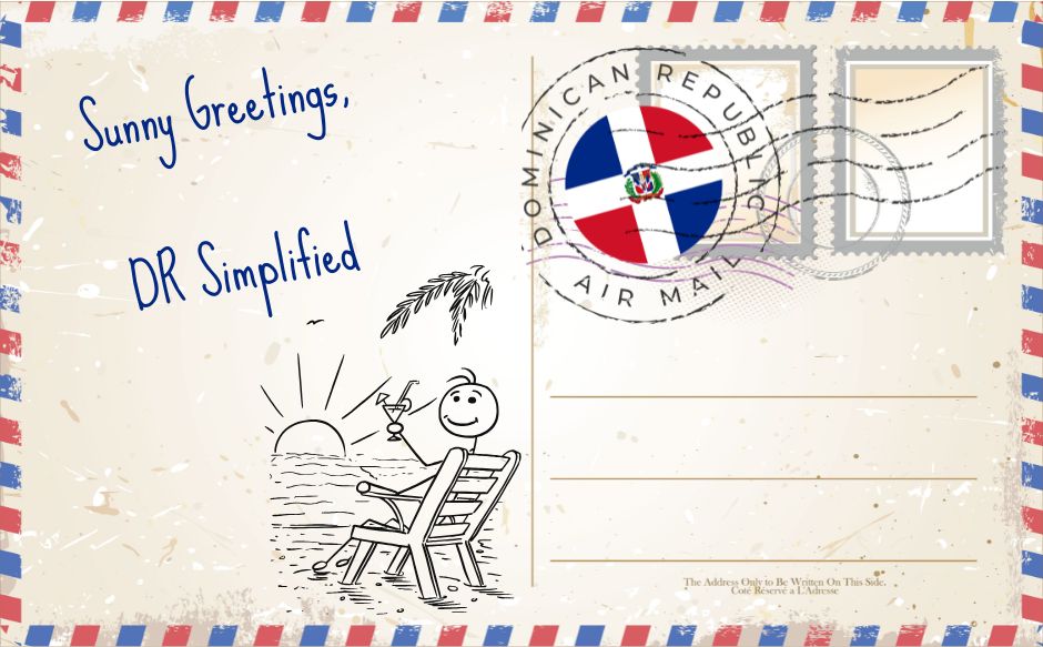 a postcard about the dominican republic with a cartoon character on it