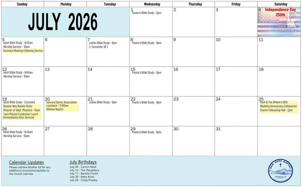 March 2026 Calendar Events
