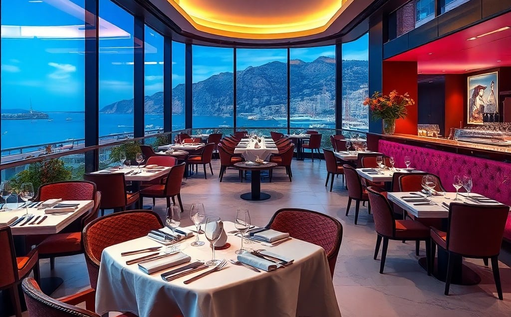 Stylish interior of a luxury restaurant in Monaco