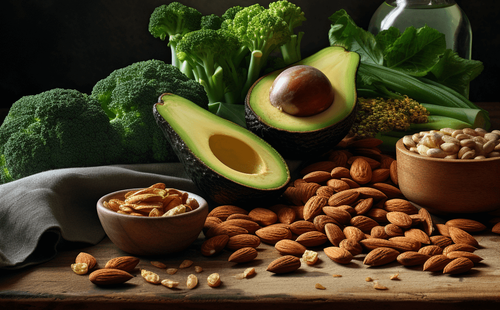 Food rich in Vitamin E like almonds, sunflower seed, hazelnut, avocados, spinach, broccoli