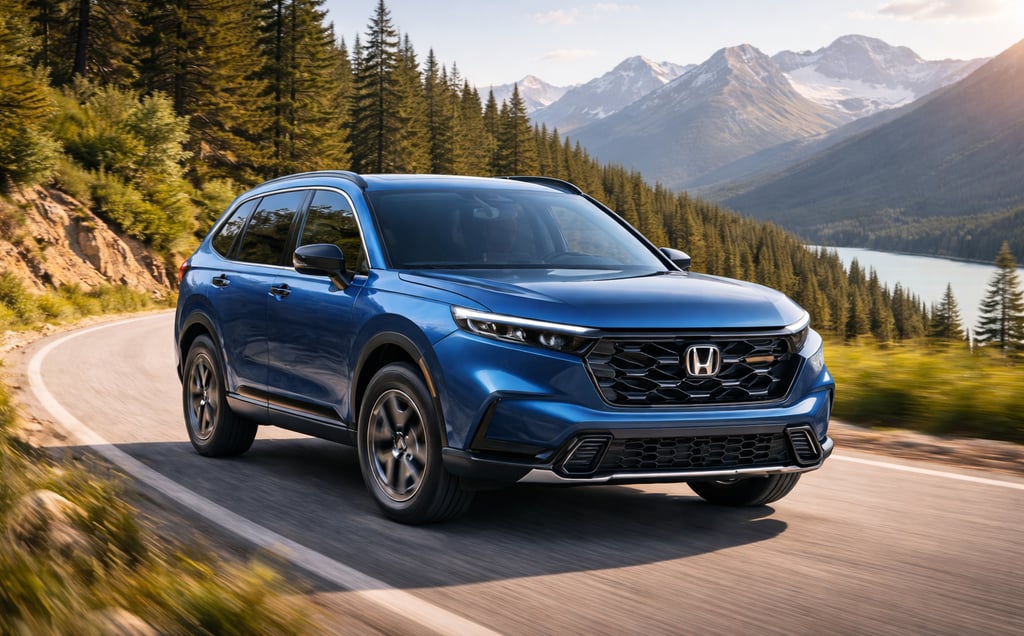 Consumo de combustível em destaque: SUV híbrido da Honda rodando em estrada de montanha