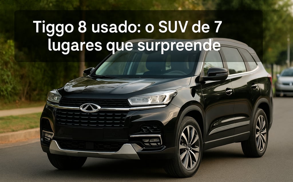 Tiggo 8 prata modelo 2021 estacionado em rua residencial, visto em ângulo 3/4 dianteiro com fundo ar