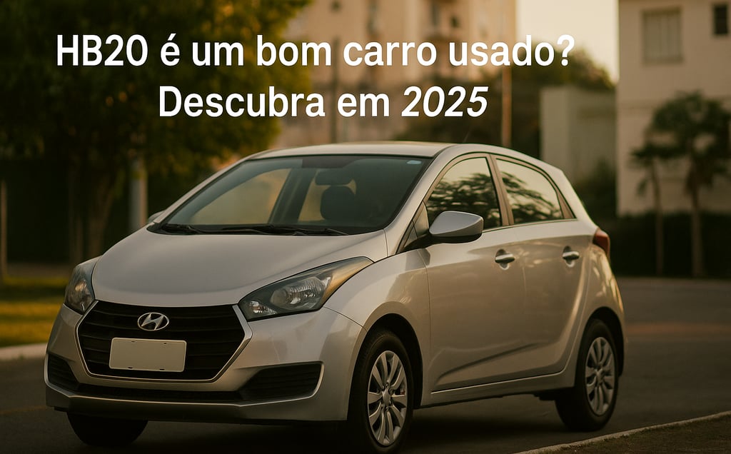 Hyundai HB20 prata seminovo estacionado em rua residencial com luz natural, ângulo 3/4 frontal.