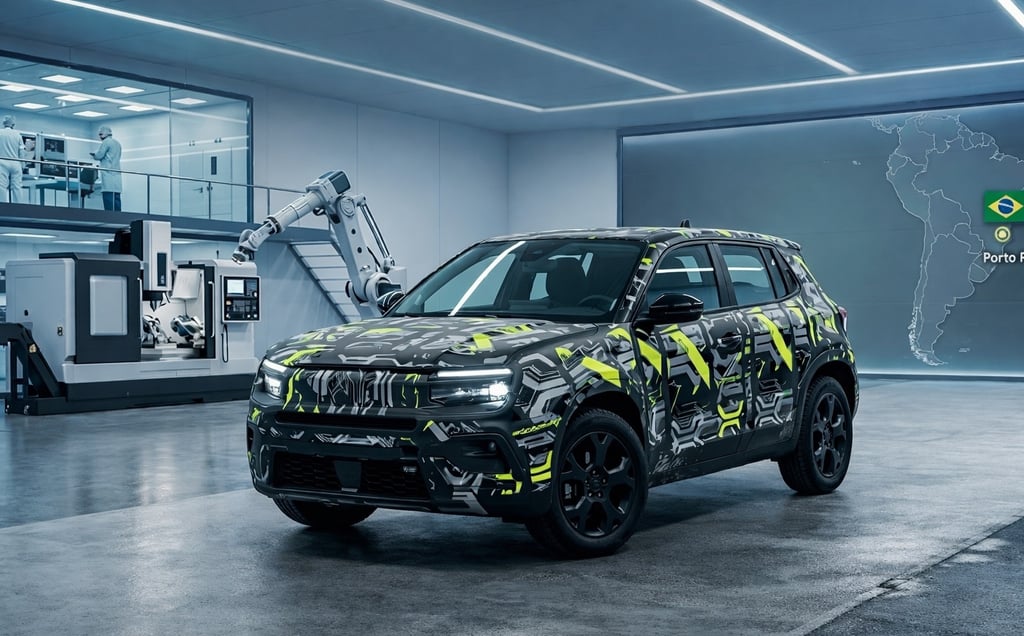 Protótipo do novo Jeep Avenger 2026 no Brasil sendo testado na fábrica de Porto Real