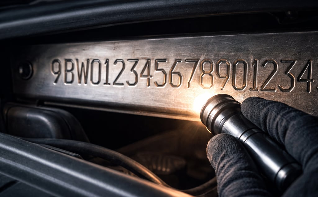 numero do chassi do carro sendo verificado com lanterna