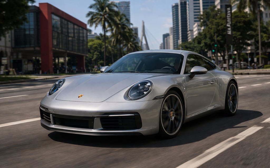 Porsche 911 moderno em movimento nas ruas de São Paulo