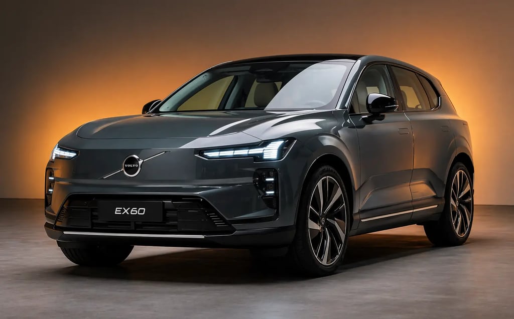 Volvo EX60 elétrico com design moderno em estúdio destacando o novo SUV topo de linha