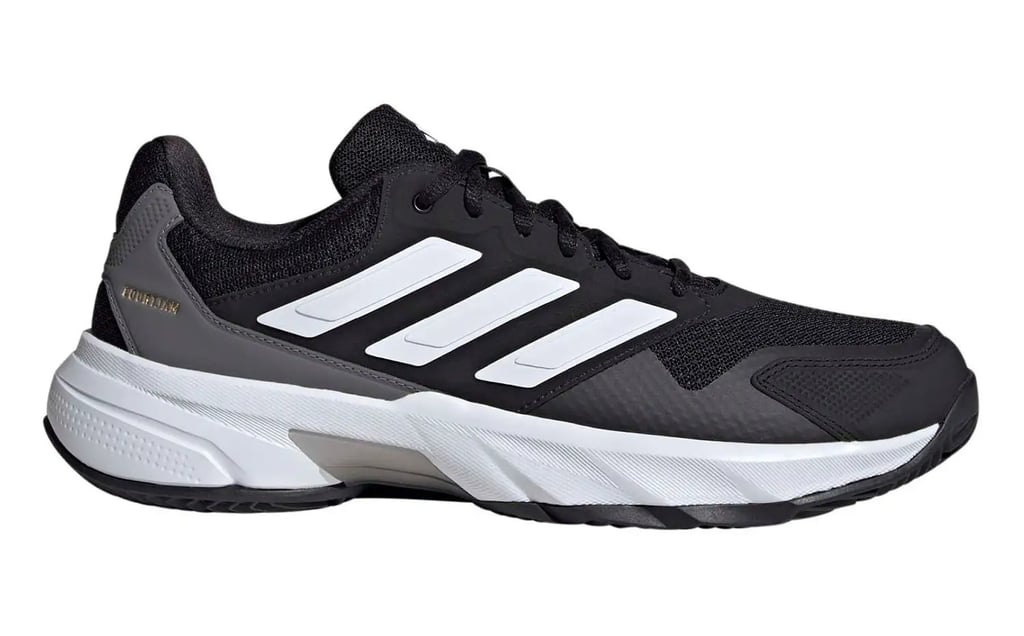 Adidas Courtjam Control M Clay Black padel shoe with breathable mesh and Adiwear sole