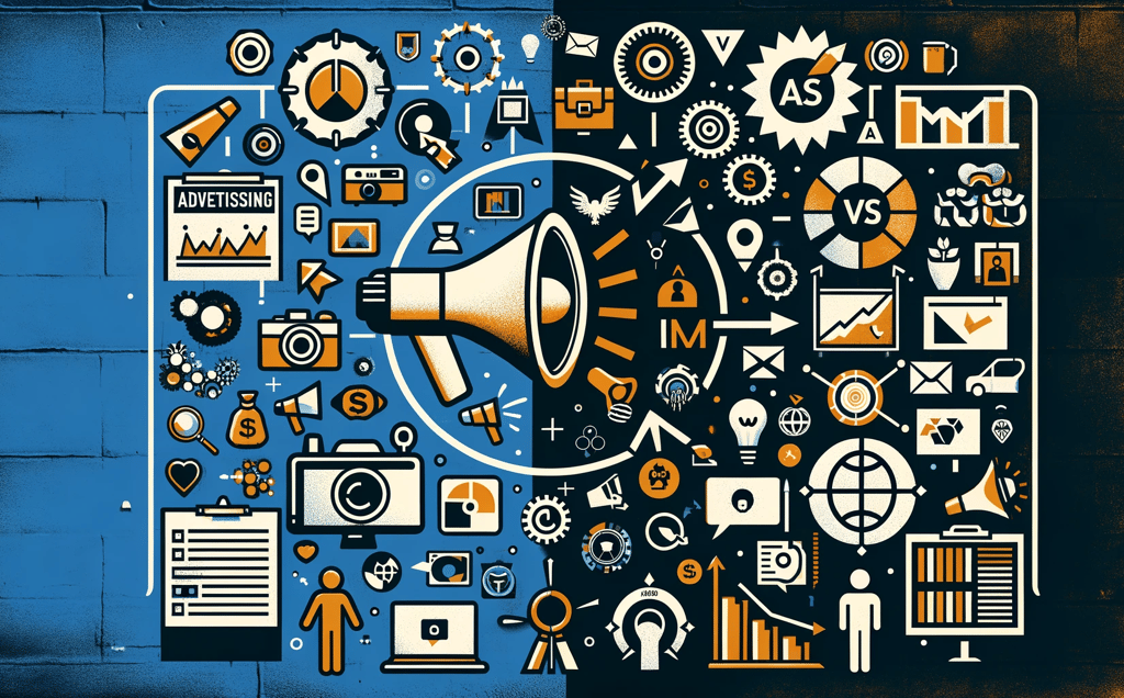 a megaphone with marketing symbols