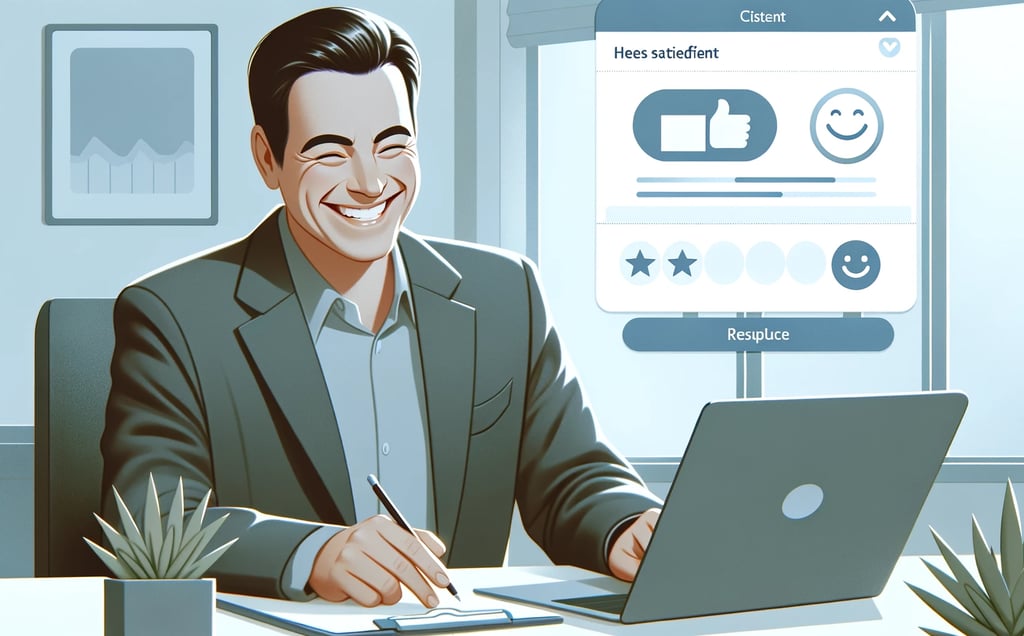 a man in a suit and tie smiling while sitting at a desk