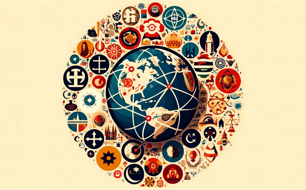 a globe with symbols