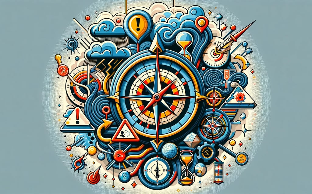 a clock with a compass and various objects
