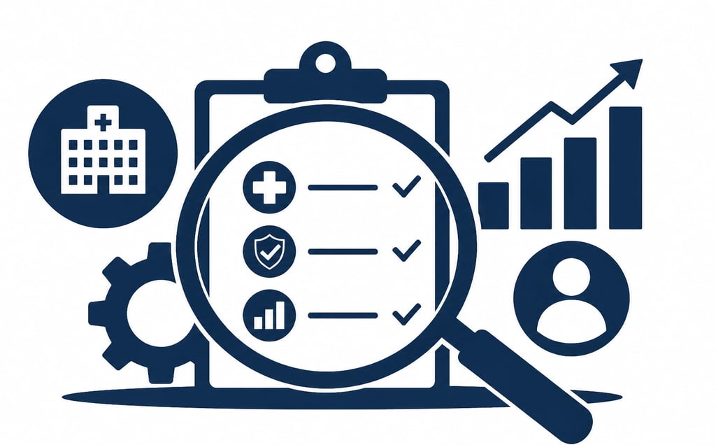 Flat-style vector illustration of a professional magnifying glass focusing on a healthcare checklist